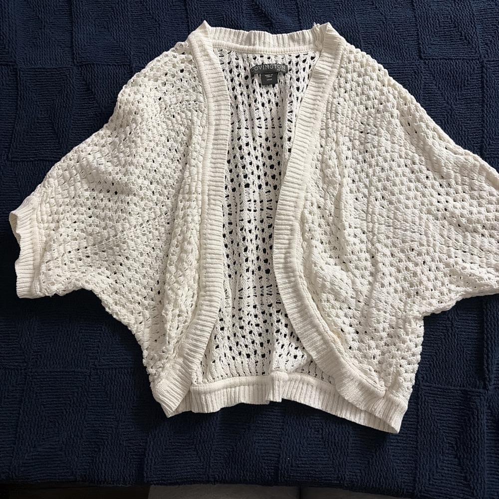 Covington Petite White‎ Open Knit Batwing Cardigan Sweater Womens Large LP Boho